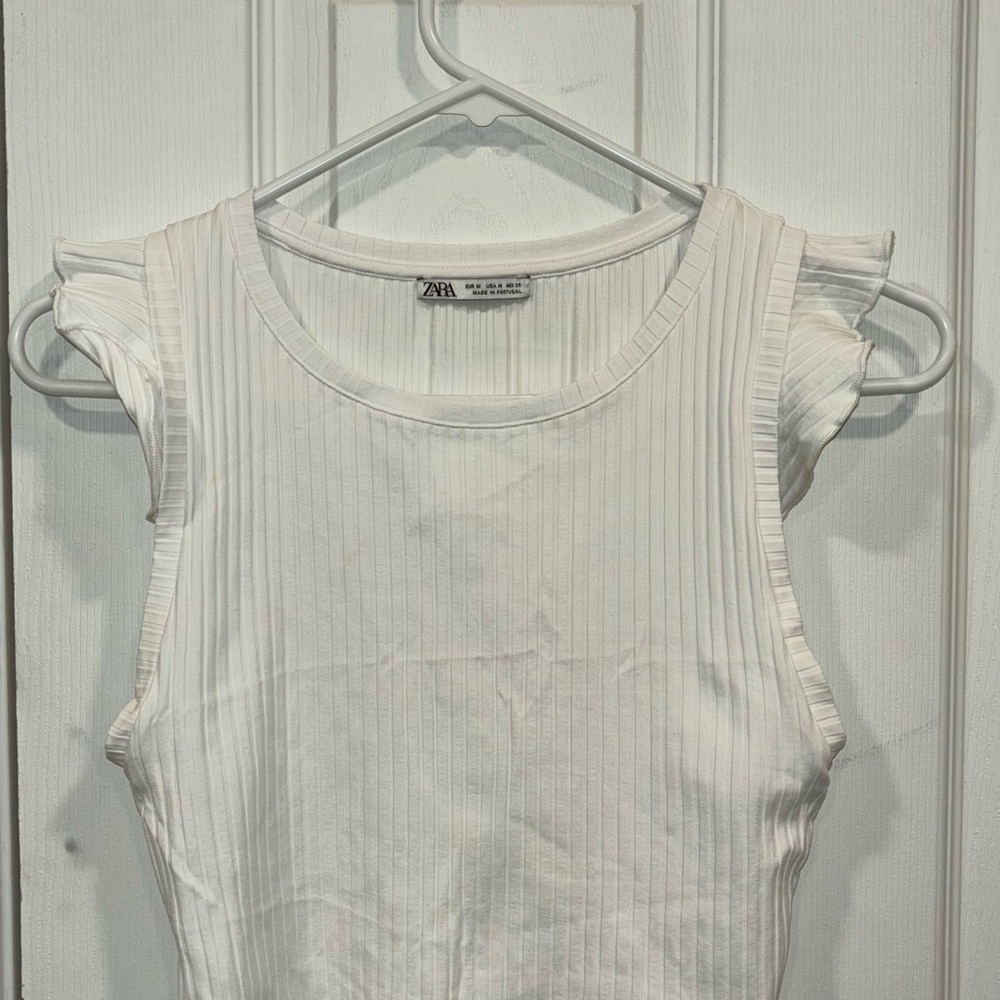 Zara White Ribbed Fitted Tank Top